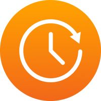 Icon of a circle with the outline of the circle ending in an arrow pointing clockwise with clock hands in the center