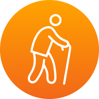 Icon of an elderly patient walking with a cane