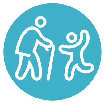 Graphic of senior citizen with cane and child without cane