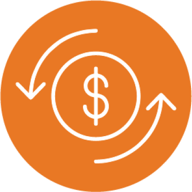 Icon of a circle with a dollar sign in the center and two arrows surrounding it