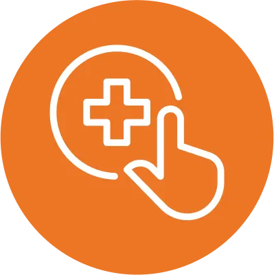 Icon of a circle with a cross in the middle and a finger pressing the circle